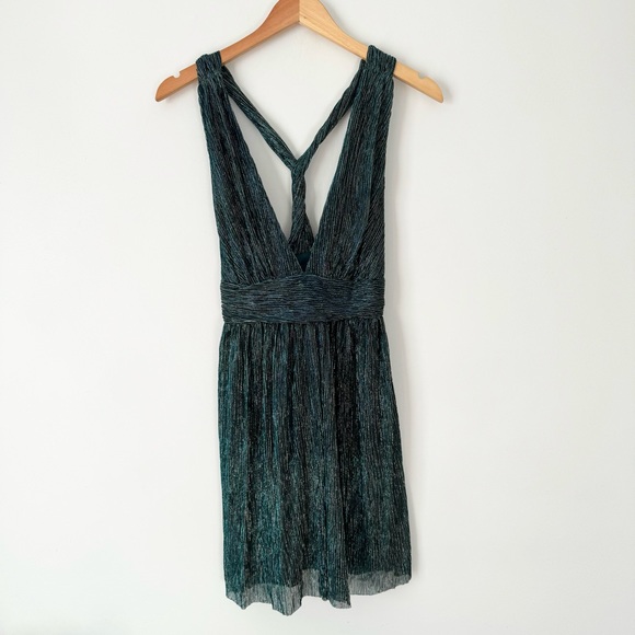 Lulu’s Ailey Gold and Teal Blue Skater Dress - Picture 3 of 8